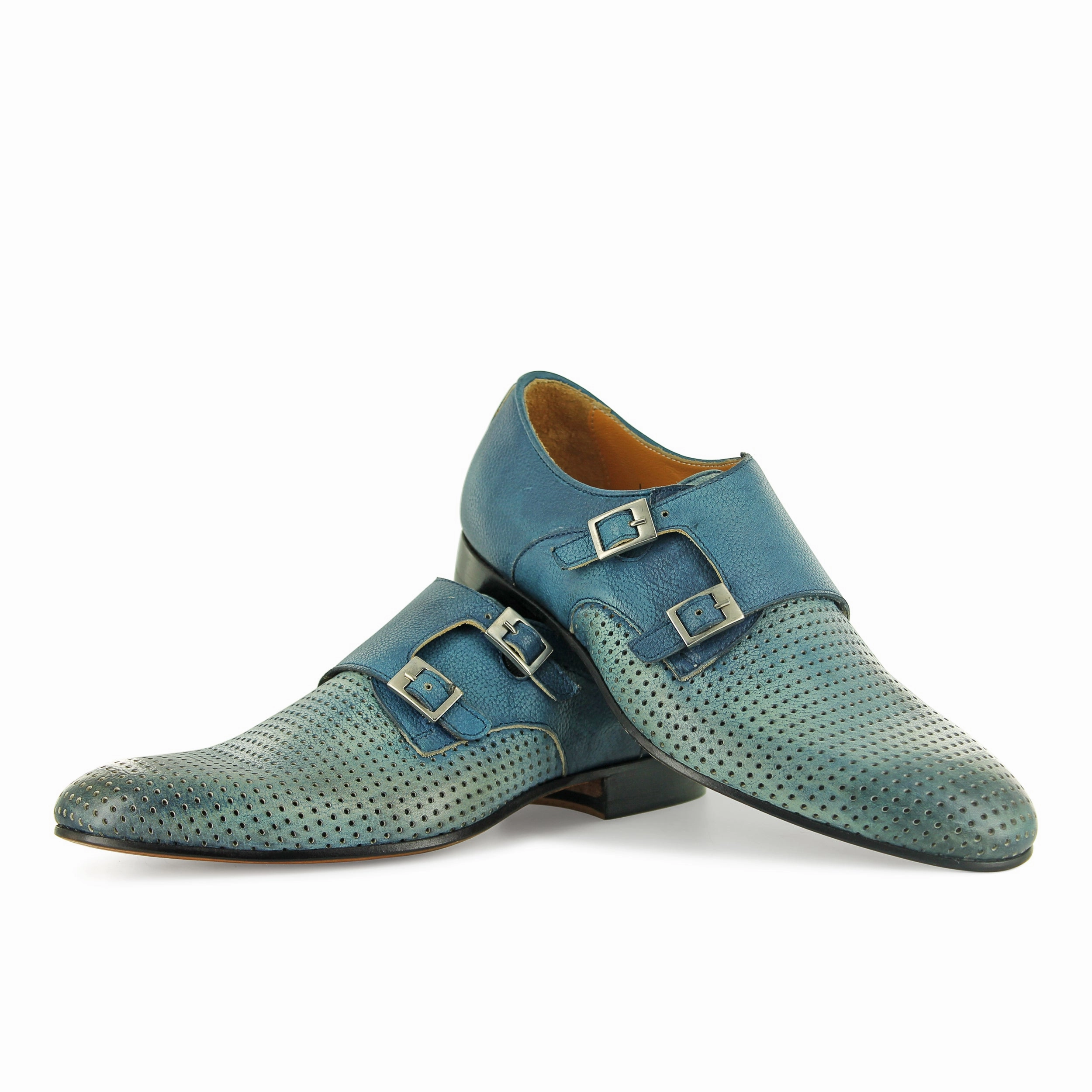 1199 - Blue Perforation Platform Lace Up Brogues