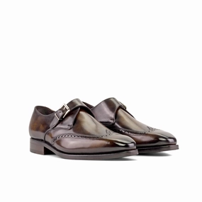 Brogue Shoes In Leather Museum Tobacco Patina Leather Single Monk Strap