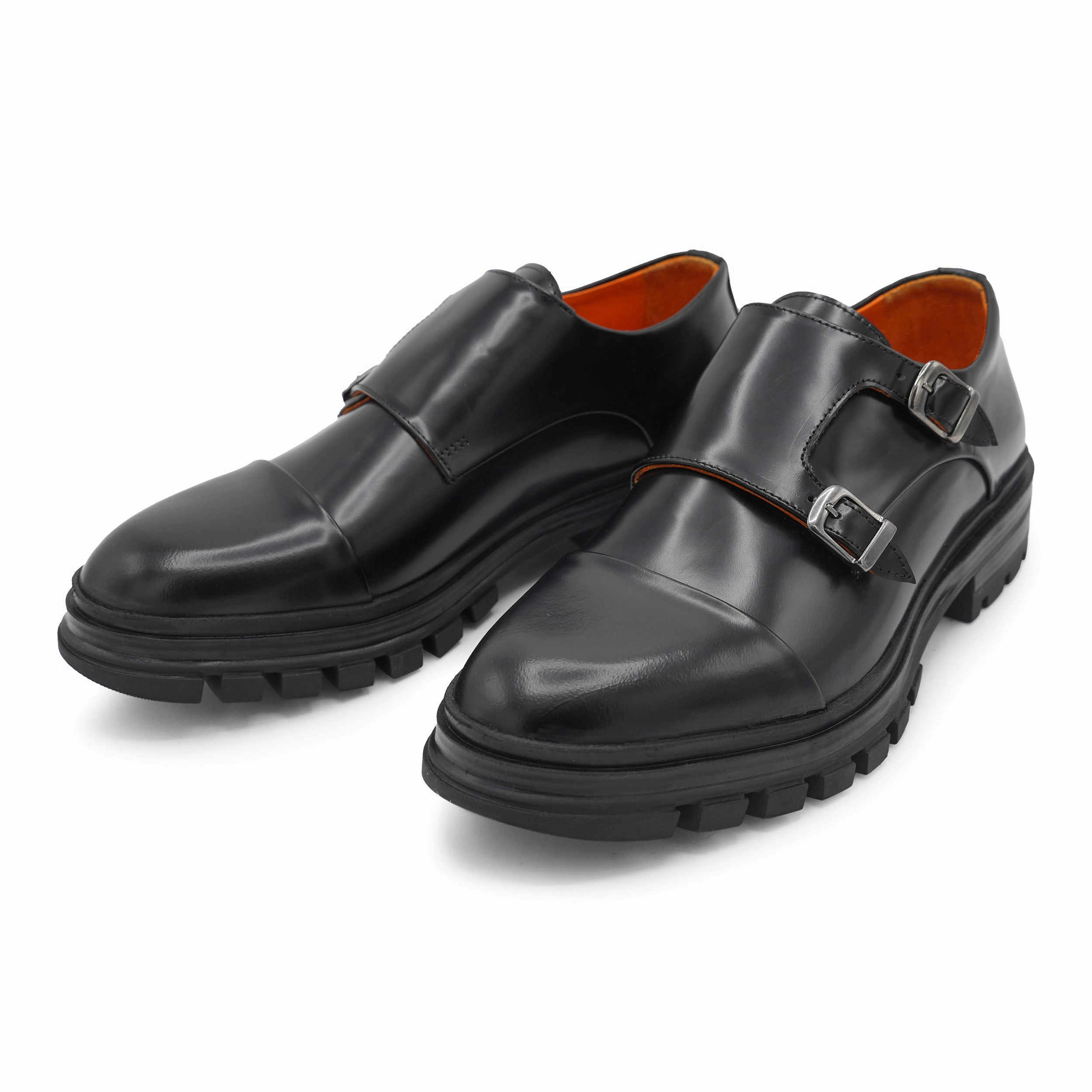 6656 - Black Double Monk Chunky Rubber Sole Two Tone Oxford Brogues