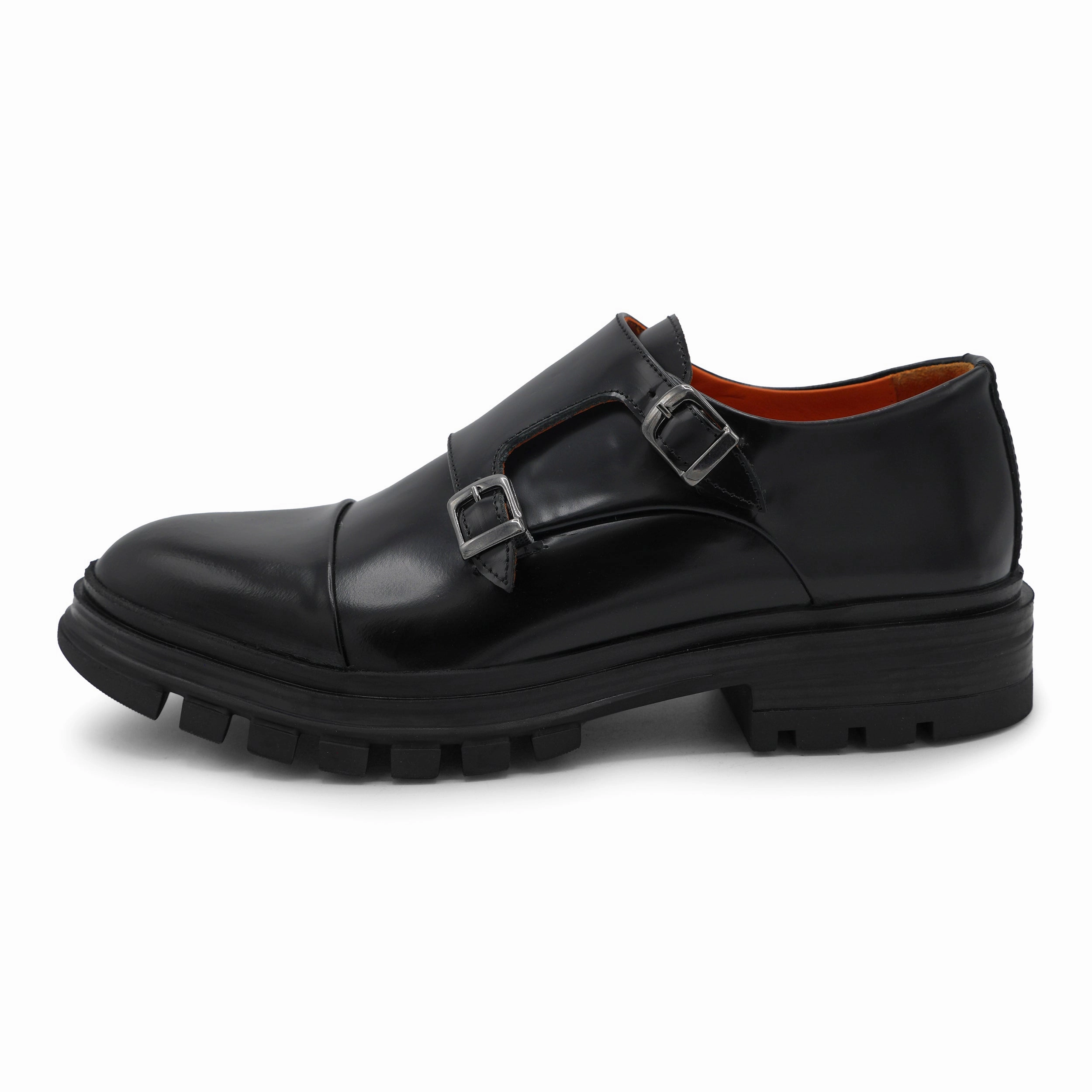 6656 - Black Double Monk Chunky Rubber Sole Brogue Country