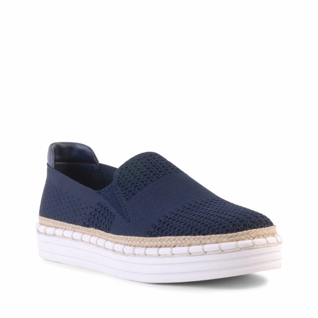 Queen Slip On Sneakers - Navy Knit Frye Leather Slip Shoe