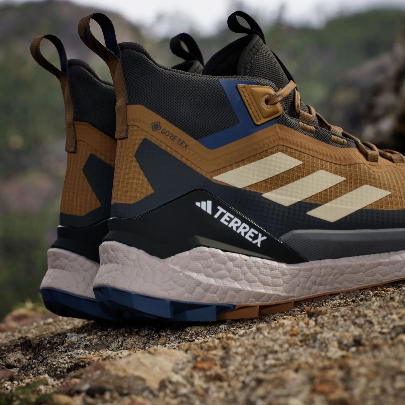 Adidas Terrex Free Hiker Shoes 2 Brown / Black / Blue Best Hiking Shoes Wide Toe Box