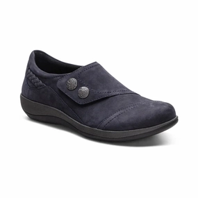 Aetrex Women's Karina Slip On in Navy Cut Out Brogue Shoes