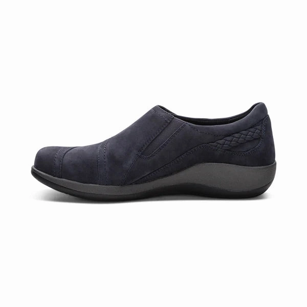 Aetrex Women's Karina Slip On in Navy Brogue Slip On Shoes