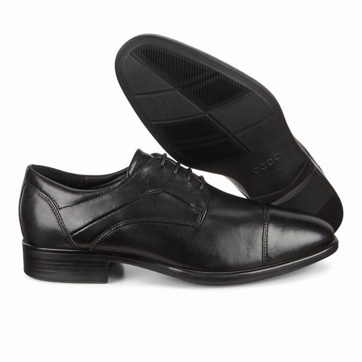 ECCO Men's City Tray Derby Shoe Black Wholecut Oxford Shoes