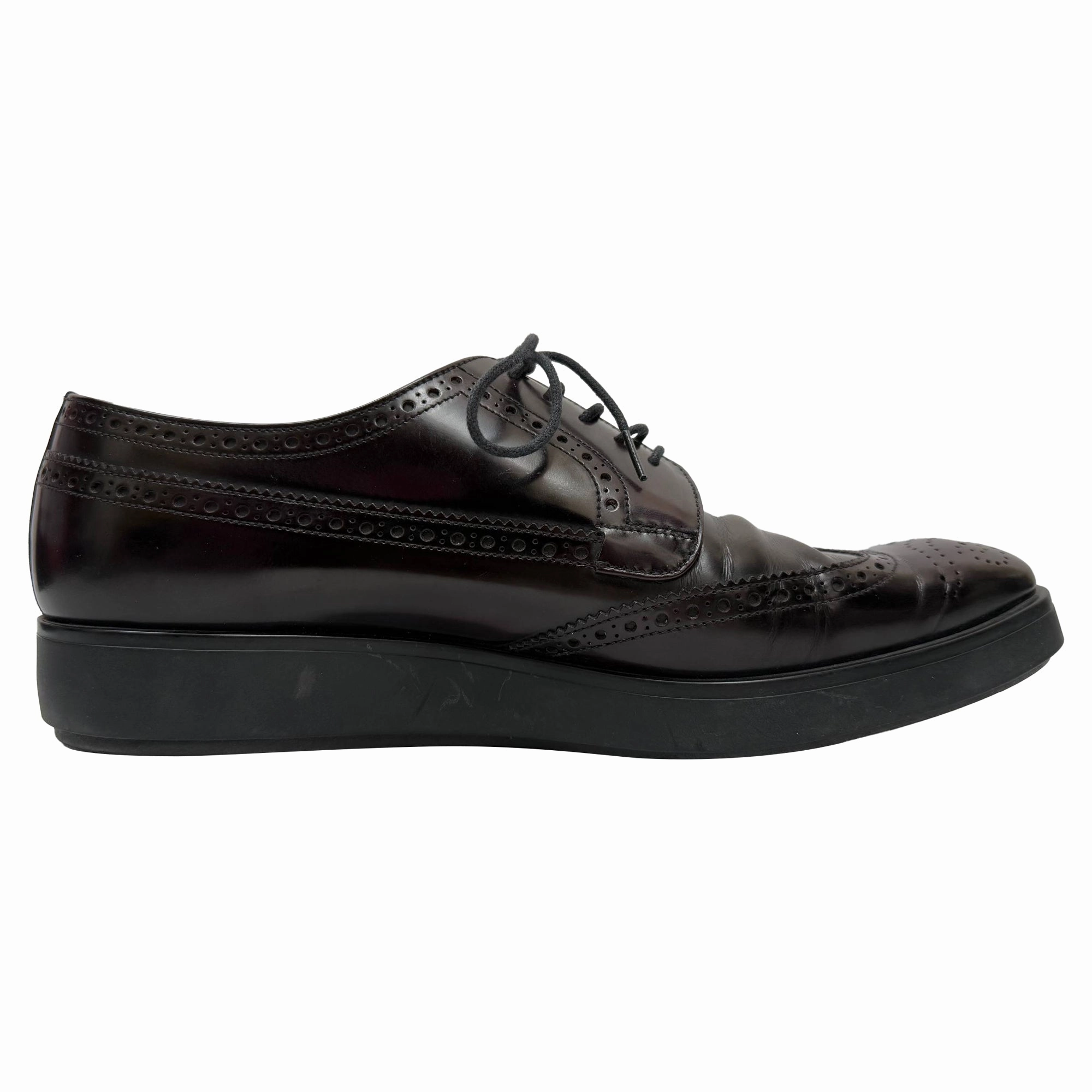 Classic Brogue Shoes Prada Brush Lace-Up Brogue Shoes in Burgundy Leather