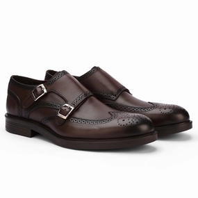 Brio Genuine Leather Oxford Double Monk  Brown Little Brogues