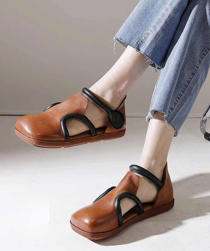 Dress Shoes Mary Janes Handmade Brown Platform Splicing Buckle Strap Flats Shoes SL1016