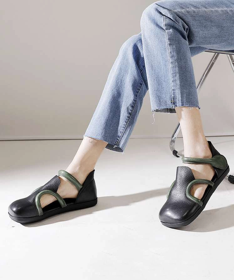 Handmade Brown Platform Splicing Buckle Strap Flats Shoes SL1016 Women's Mary Jane Style Shoes