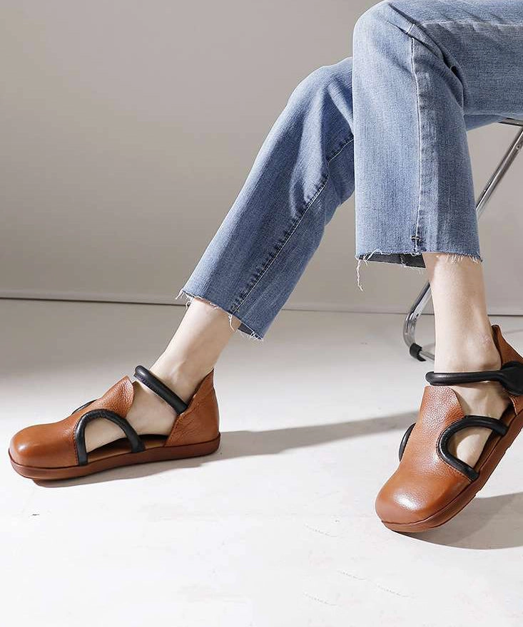 Handmade Brown Platform Splicing Buckle Strap Flats Shoes SL1016 Mary Jane Shoes Good For Walking
