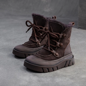 Women Retro Leather Casual Wool Snow Boots Work Boots In Snow