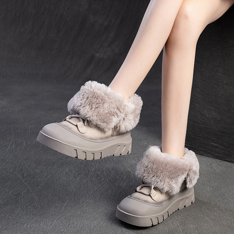 Snow Boots Ecco Women Solid Cowhide Warm Casual Woolen Snow Boots