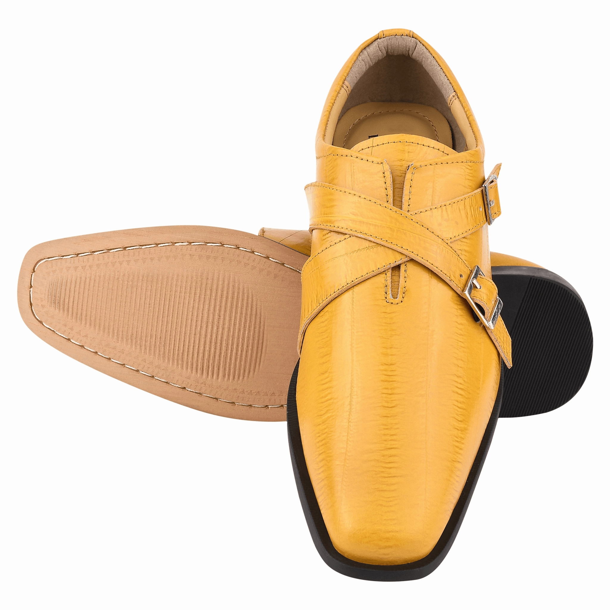 Brogue Boots Brown DONNA Leather Oxford Style Double Buckle Monk Straps Shoes For Men