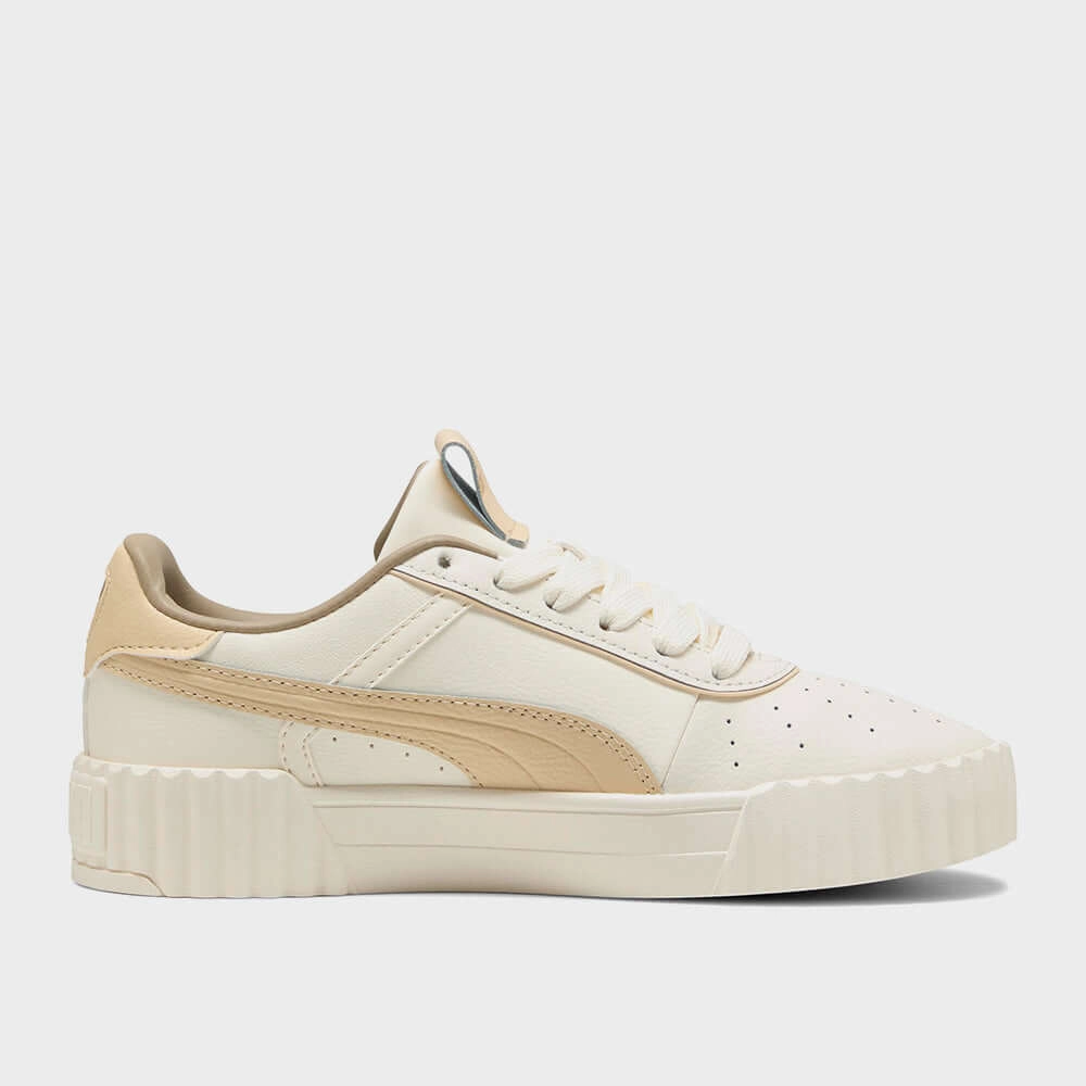 Puma Womens Carina 3.0 Luxe Sneakers Beige Tennis Shoes With Open Toes