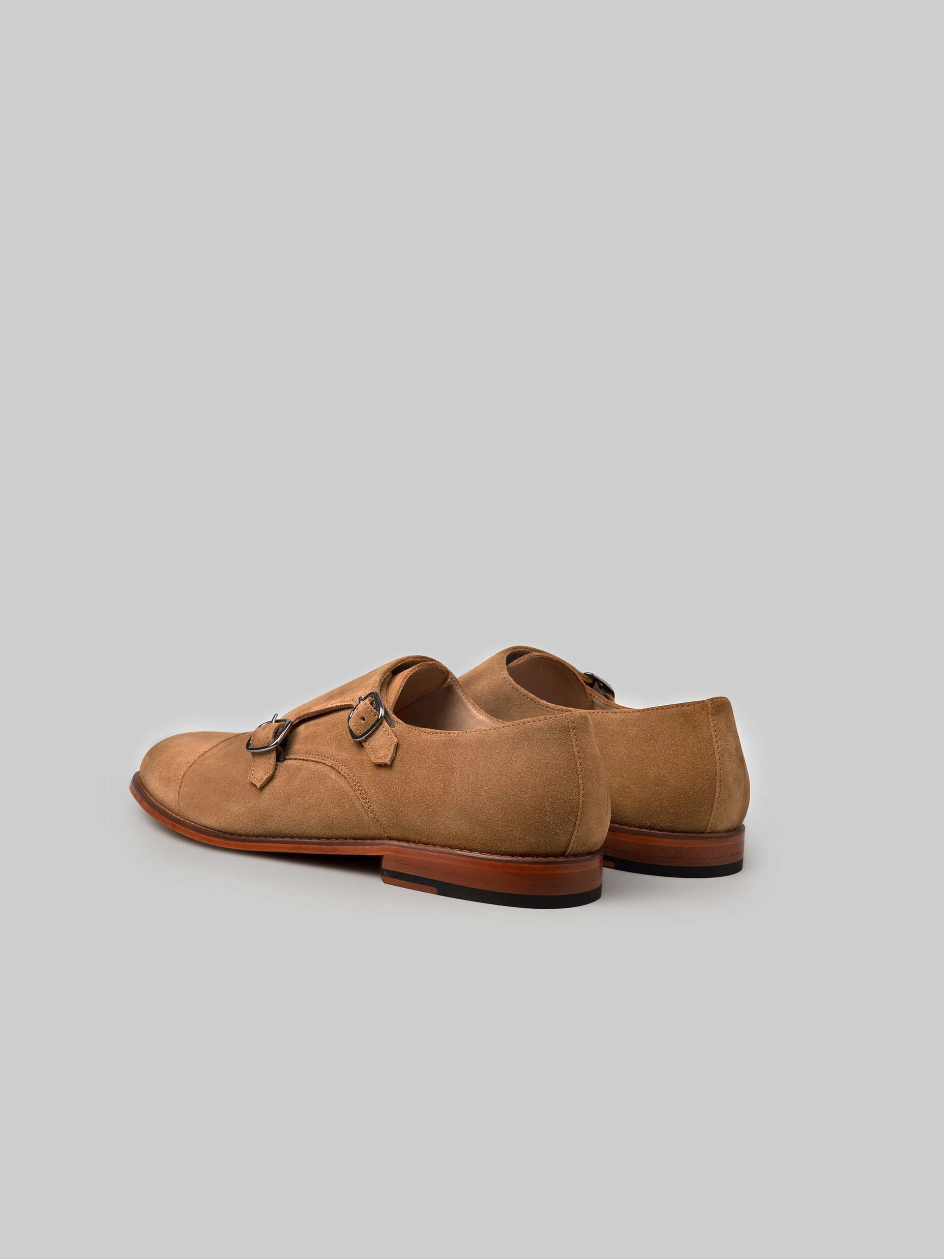 Tan Heeled Brogues Aristocrat Double Monks - Sand Suede