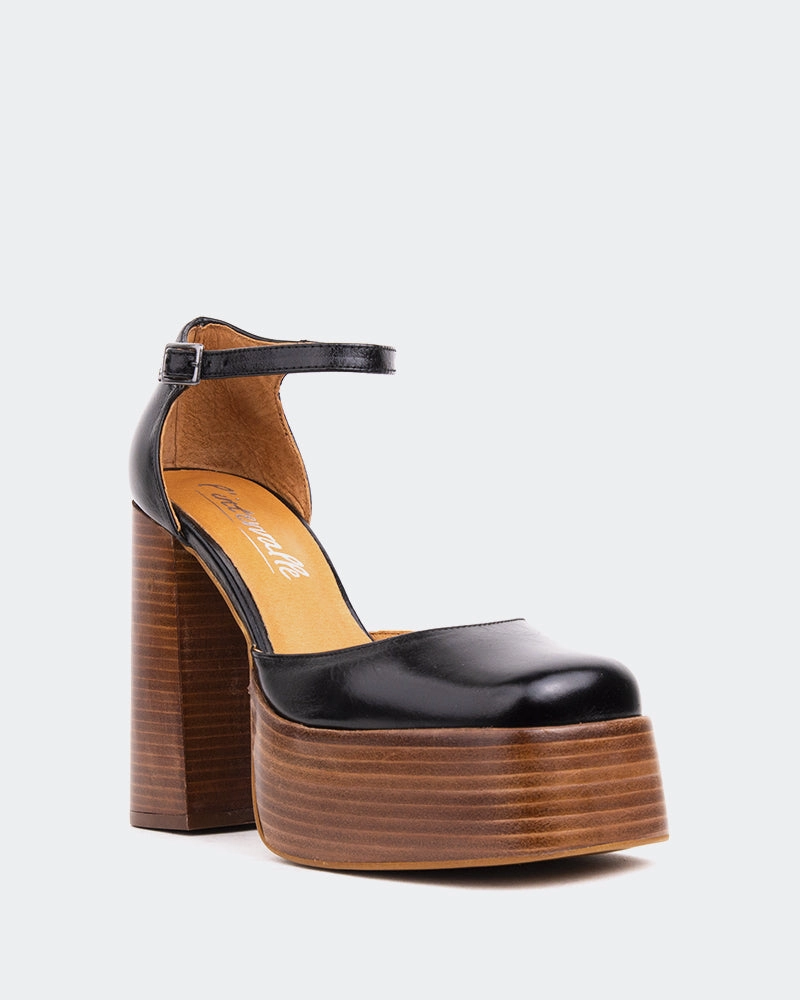 Azucar Black leather Brown Mary Jane Shoes With Buckle