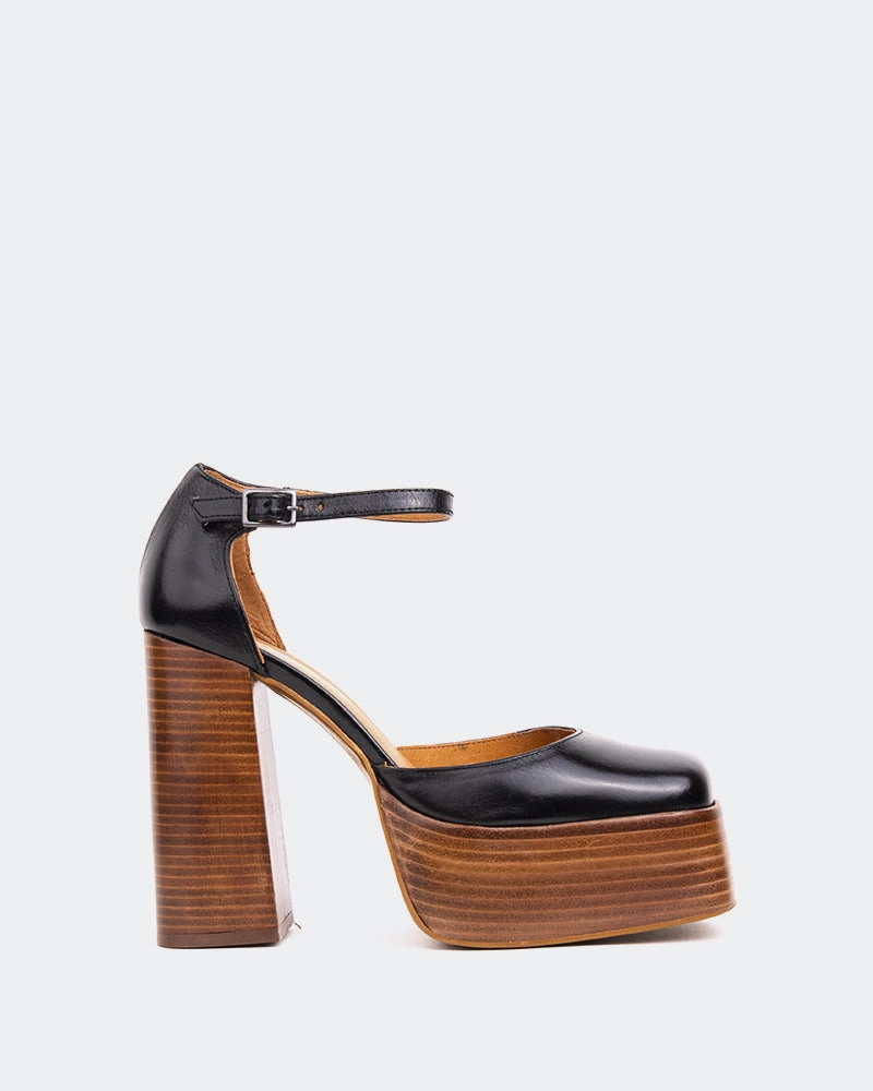 Azucar Black leather Brown Flat Pointed Mary Jane Shoes