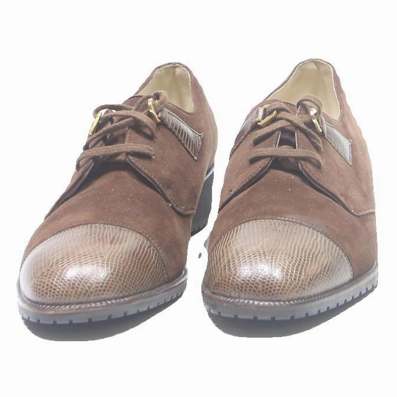 Lace Up Wedge Shoe Boots BALLY Womens Derby Shoes Brown & Tan Polyester UK 7.5 Classic Comfortable
