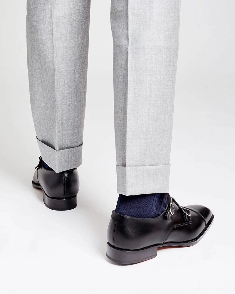 Black Double Monk Strap Dress Shoe Navy Brogues