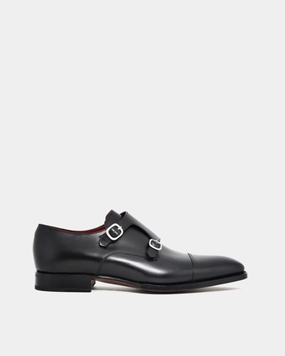Black Double Monk Strap Dress Shoe Pink Brogues