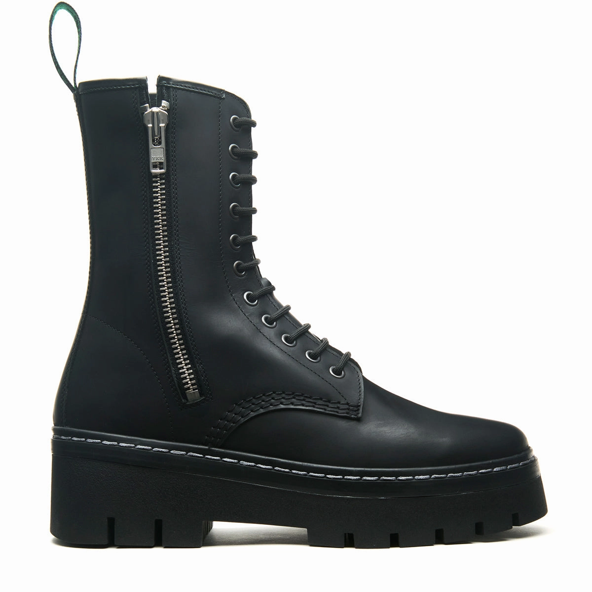 Black Greasy 11 Eye Zipped Platform Derby Boot Best Lace Up Climbing Shoes