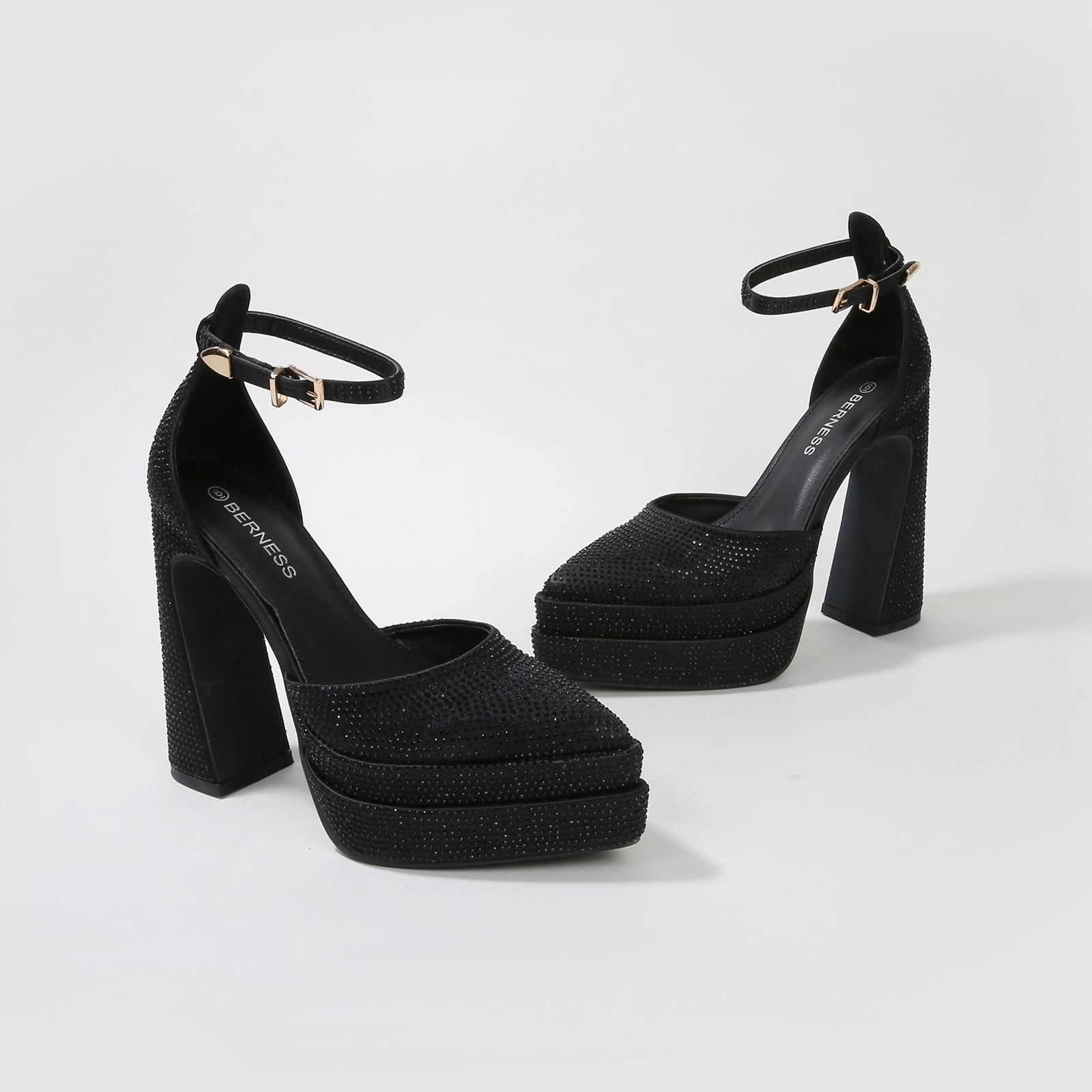 Berries Mary Jane Shoes Blaze Rhinestone Platform Block Heel Pumps