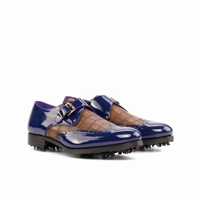 Blue Patent & Brown Croco Single Monk Golf Shoes Samba Og Brogue Pack Rust
