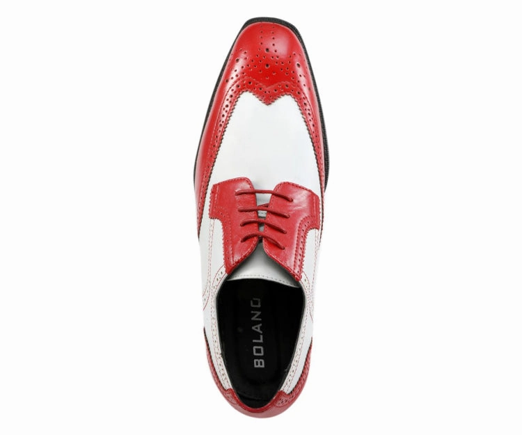 Derby Shoes Styling Bolano Elwyn Men's Red and White Leather Derby Brogue Dress Shoes