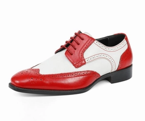 Johnston Murphy Hodges Plain Toe Oxford Casual Lace Up Shoe Bolano Elwyn Men's Red and White Leather Derby Brogue Dress Shoes