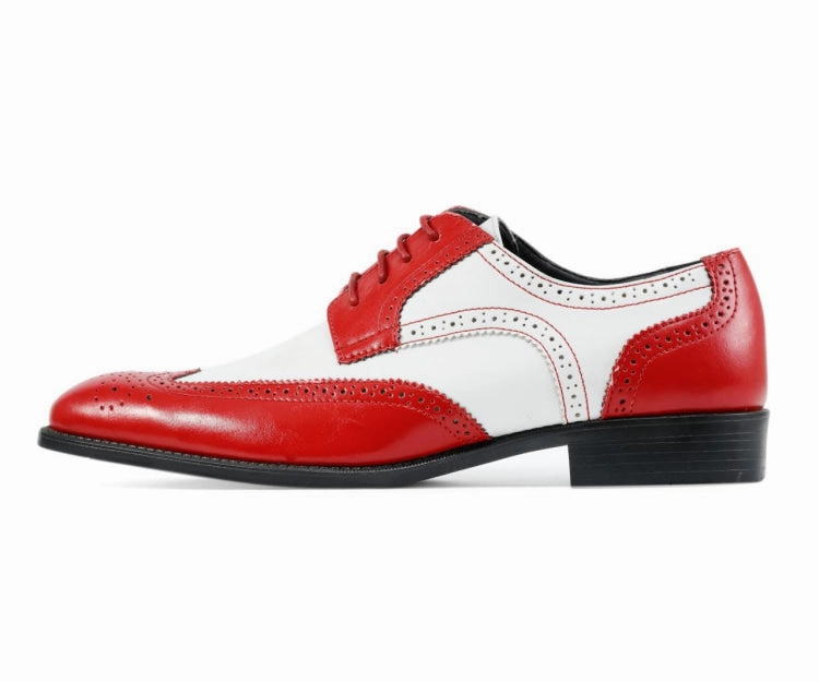 Road Lace-up Waterproof Shoe Bolano Elwyn Men's Red and White Leather Derby Brogue Dress Shoes