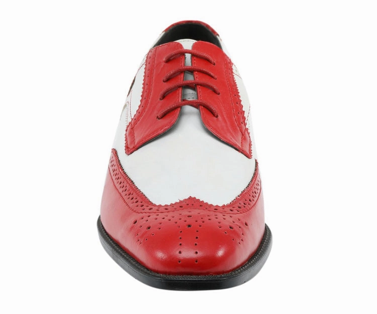 Bolano Elwyn Men's Red and White Leather Derby Brogue Dress Shoes Best Lace Up Cycling Shoes