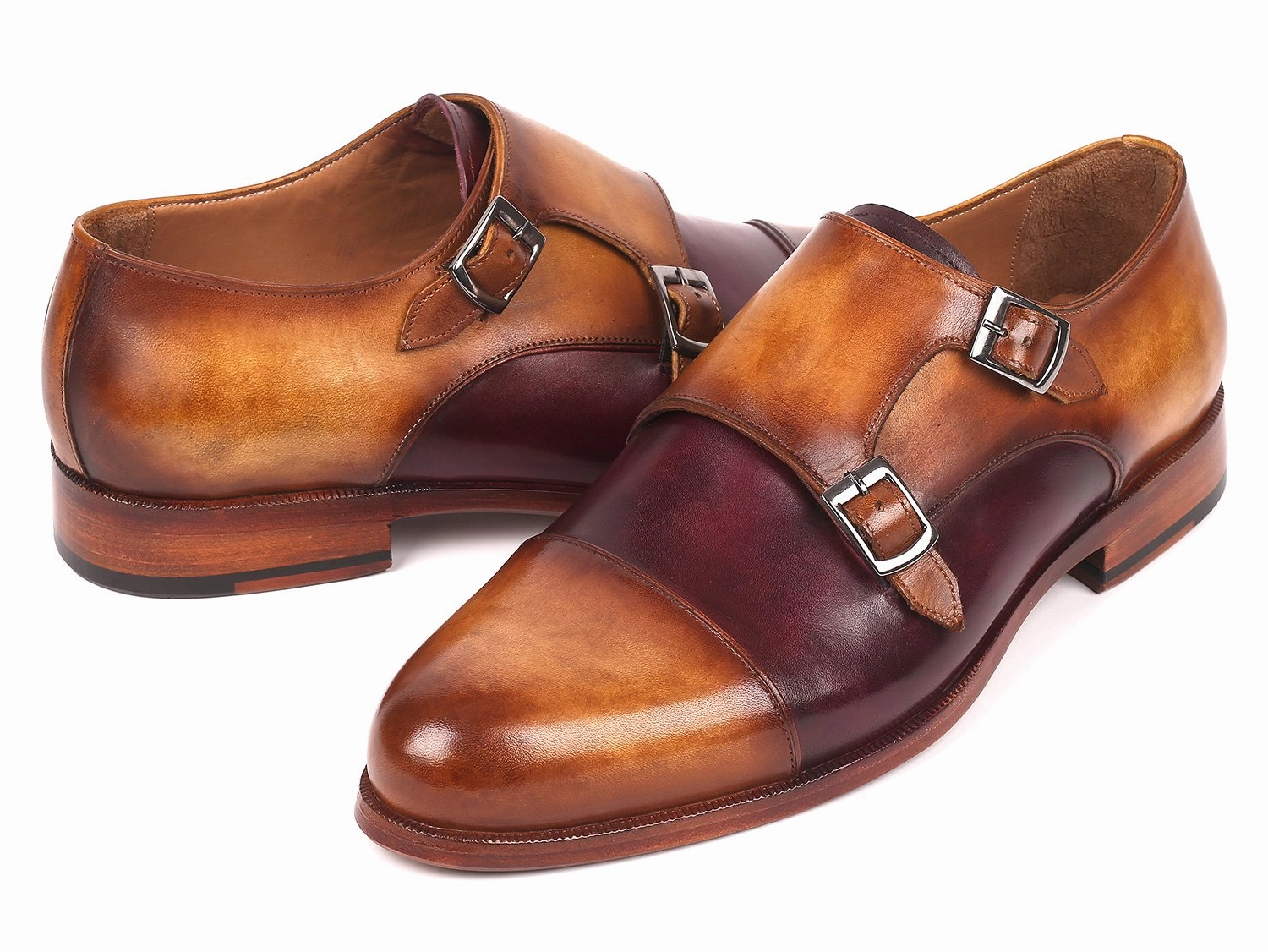 Paul Parkman Men's Captoe Double Monkstraps in Brown and Purple Oxfords Difference