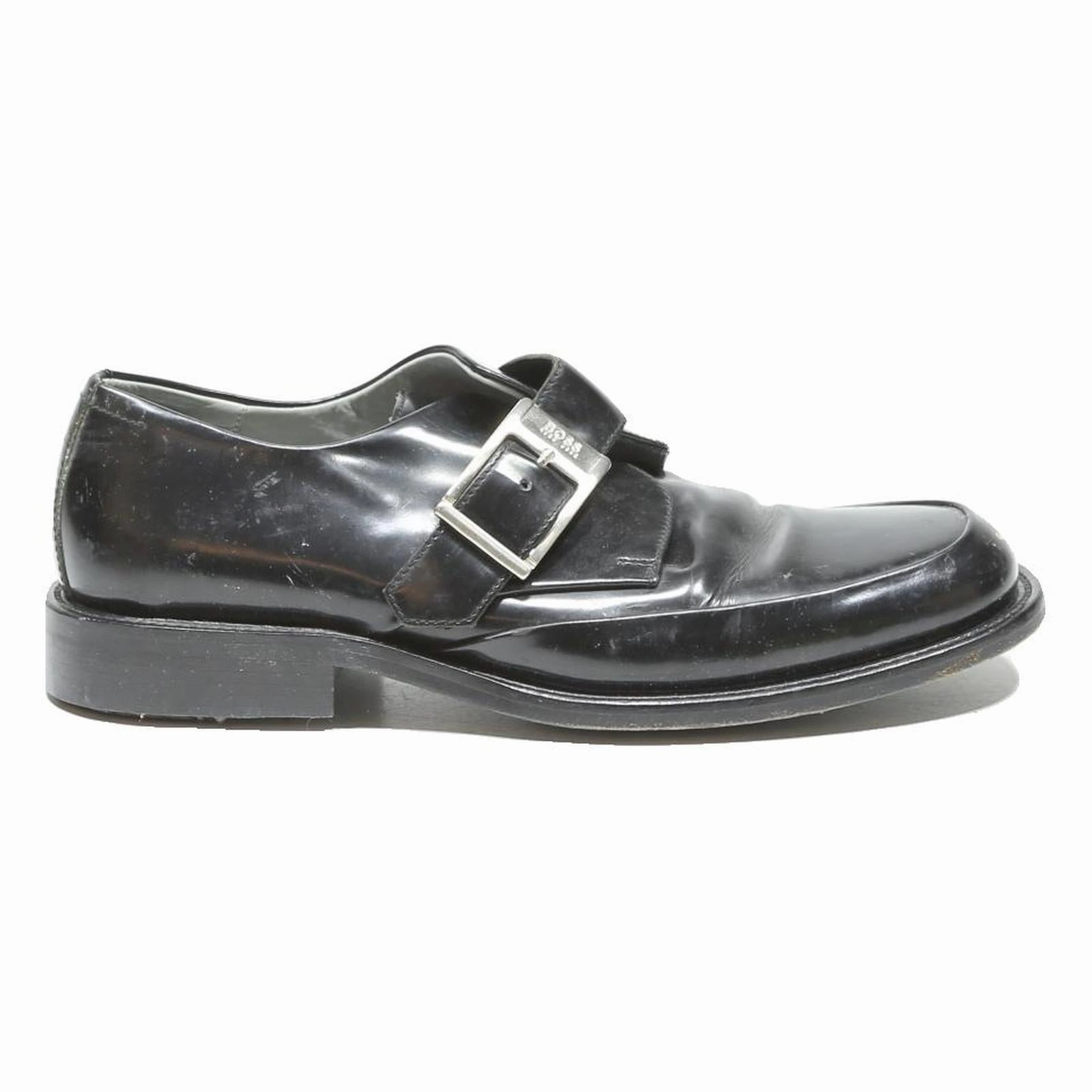 Metallic Brogues BOSS Monk Strap Mens Leather Black UK 7 Formal Dress Buckle Shoes Stylish