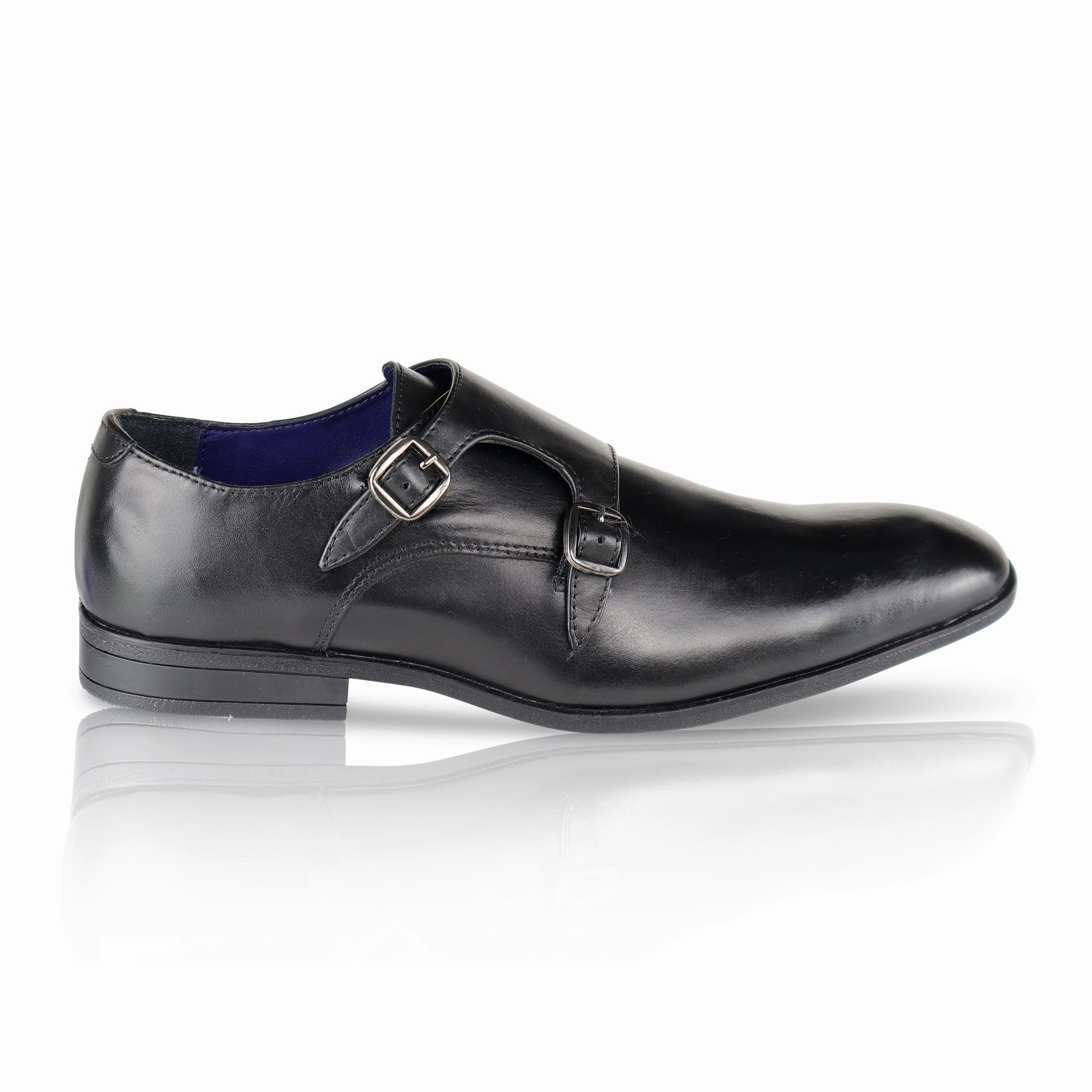 Bourne Leather Double Monk Strap Shoes  - Black Edward Brogues