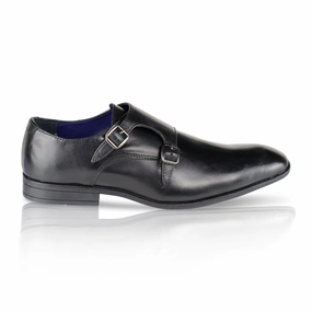 Bourne Leather Double Monk Strap Shoes  - Black Burgundy Brogues Womens