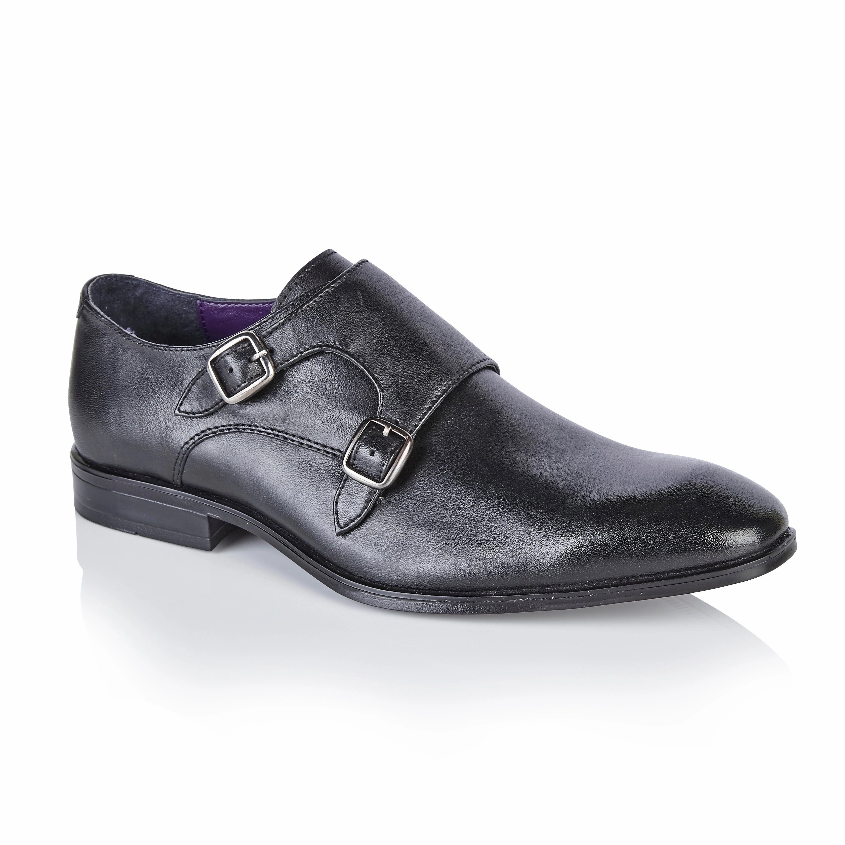 Bourne Leather Double Monk Strap Shoes  - Black John White Brogues