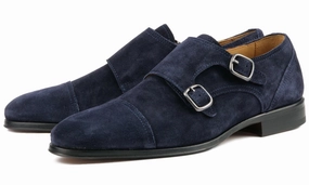 Bourne Monk Strap Navy Blue Suede Brogue Shoes Outfit