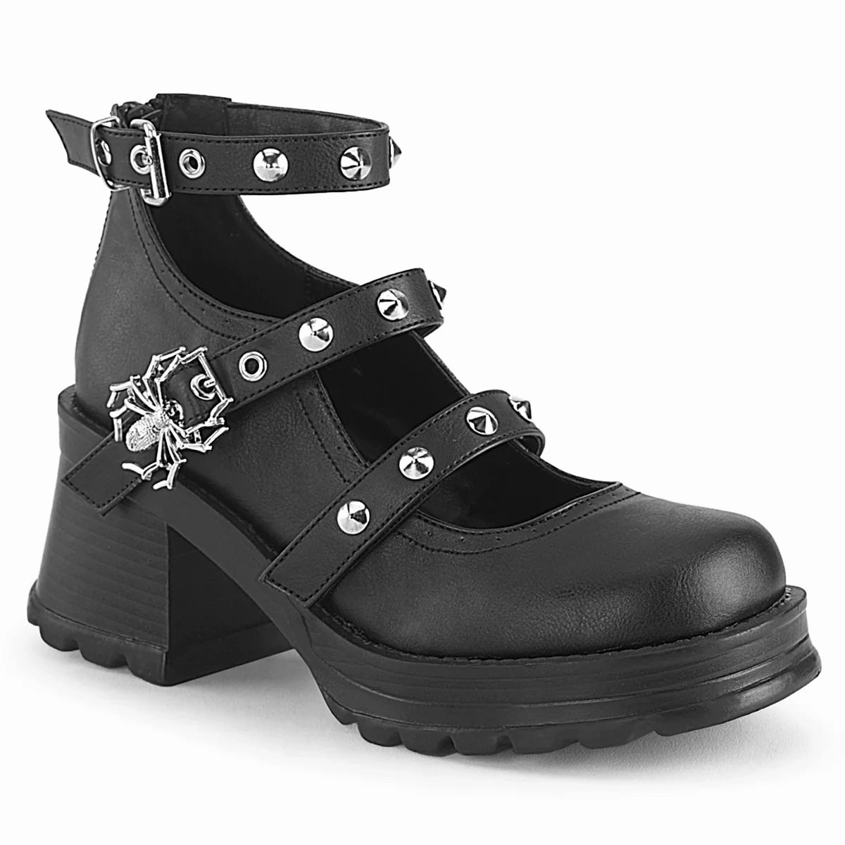BRATTY30 PLATFORM SHOES BLACK Leather Mary Jane Strap Shoes
