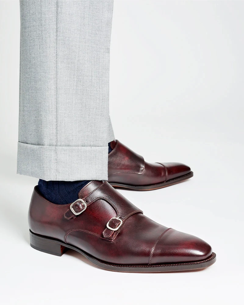 Base London Brogue Shoes Museum Oxblood Double Monk Strap Dress Shoe