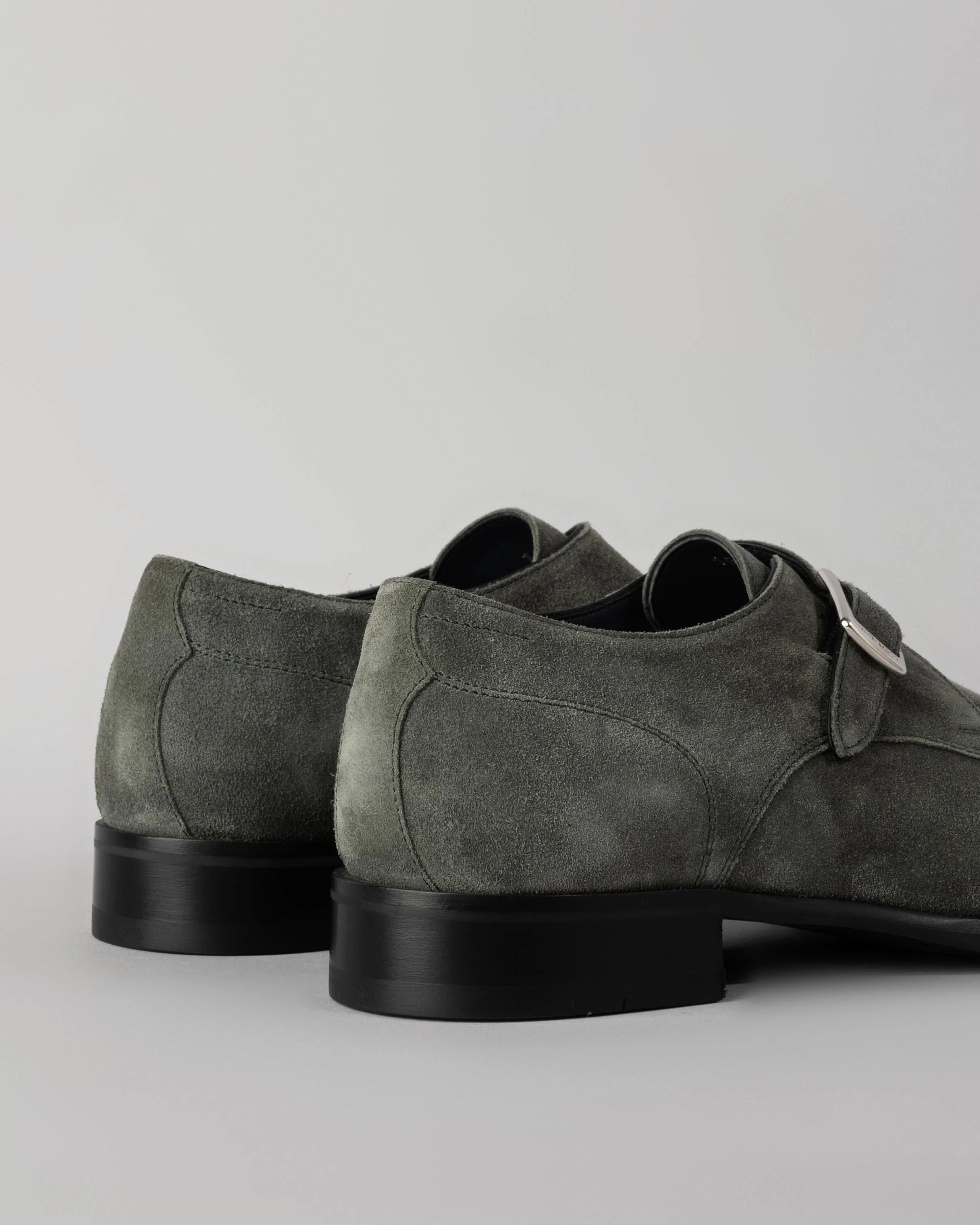 Parma Suede Monk Strap Shoe Mens Black Brogue Shoes