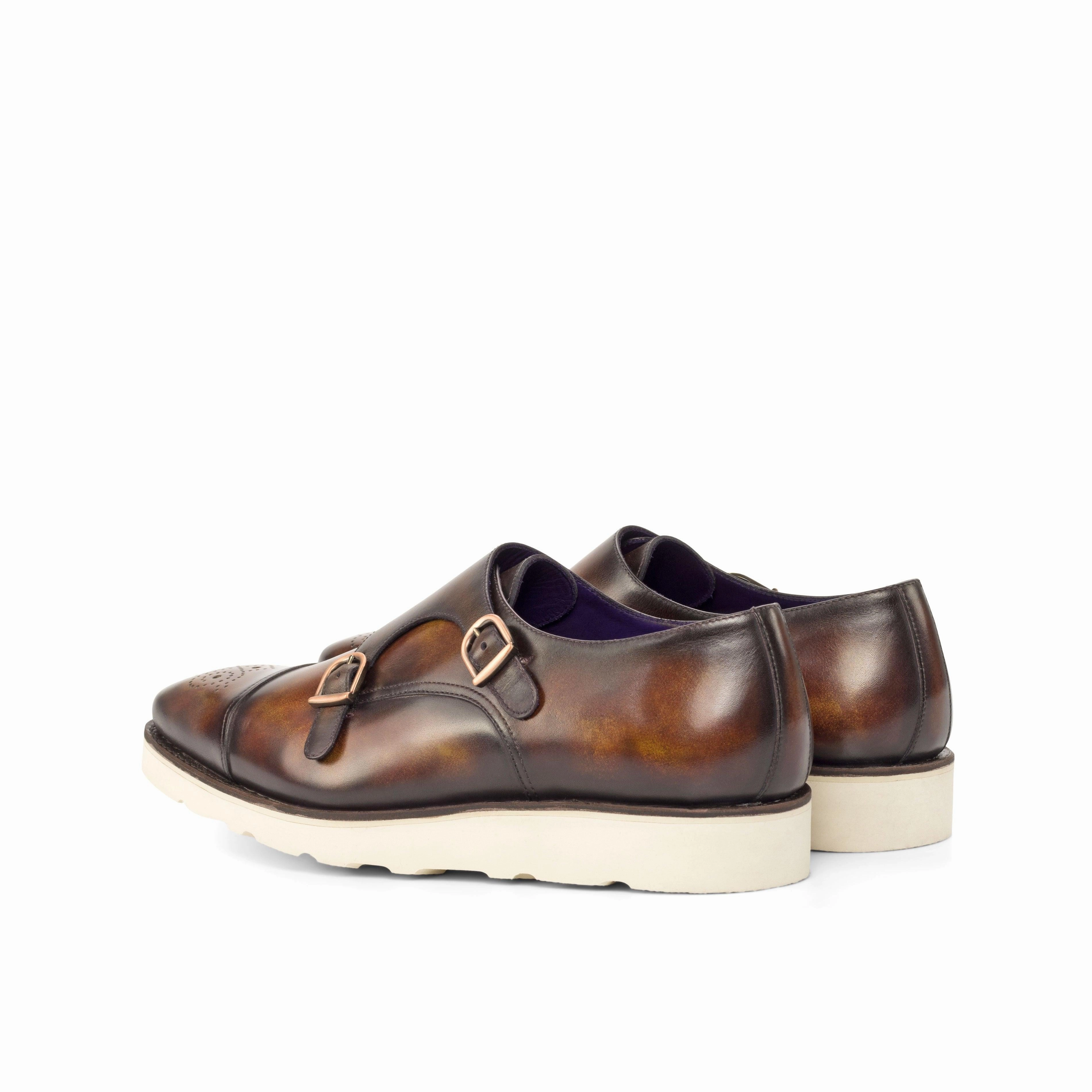 Oxford Vs Brogue Shoes Casual Museum Patina Leather Double Monk Shoes