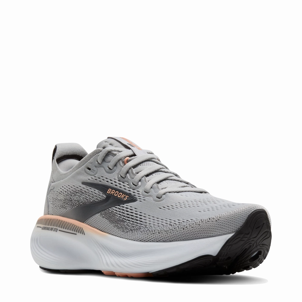 Brooks Women's Adrenaline GTS 25 Sneaker in Grey/Blackened Pearl/Coral