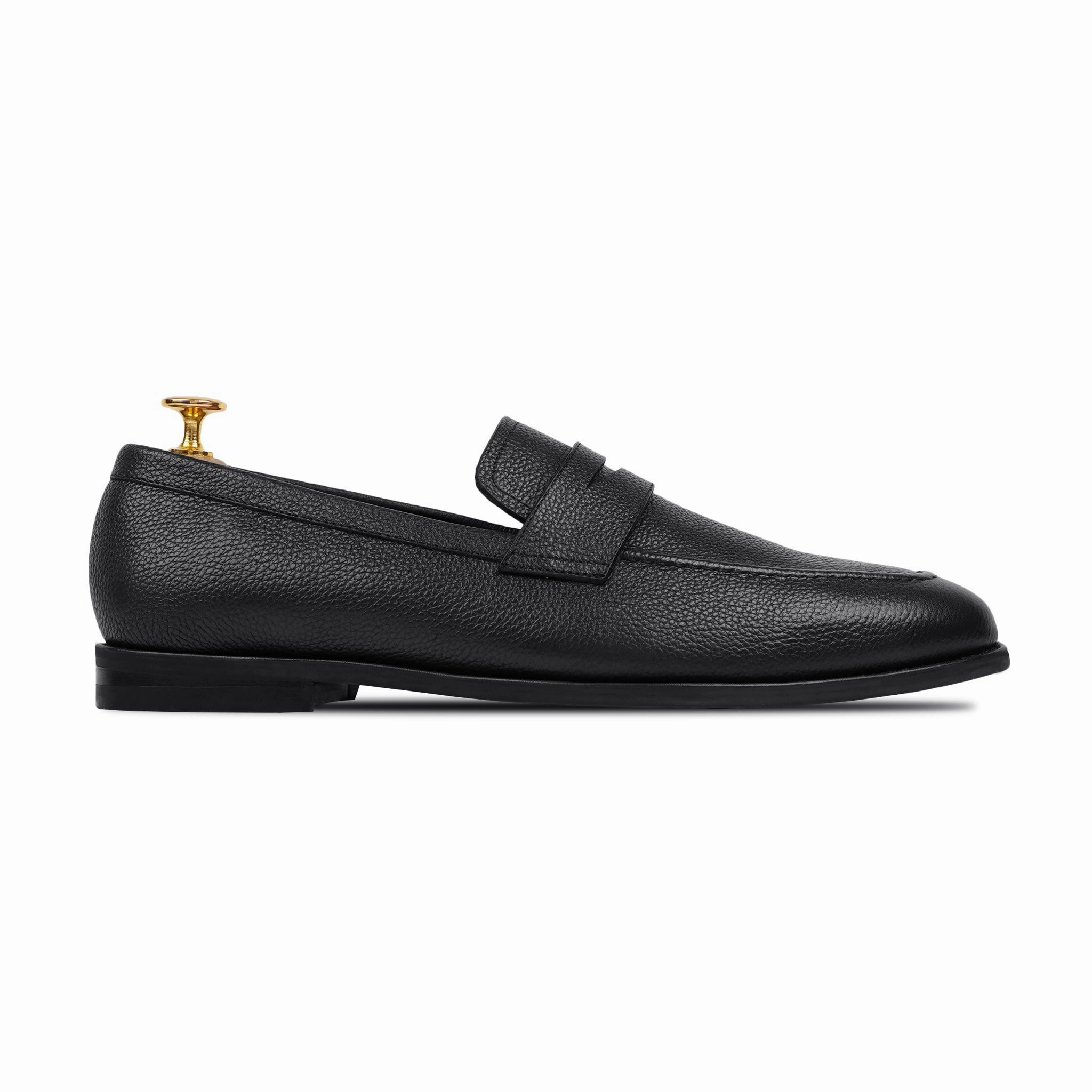 Jacques Soloviere Loafers Bruin - Men's Black Pebble Grain Leather Loafer
