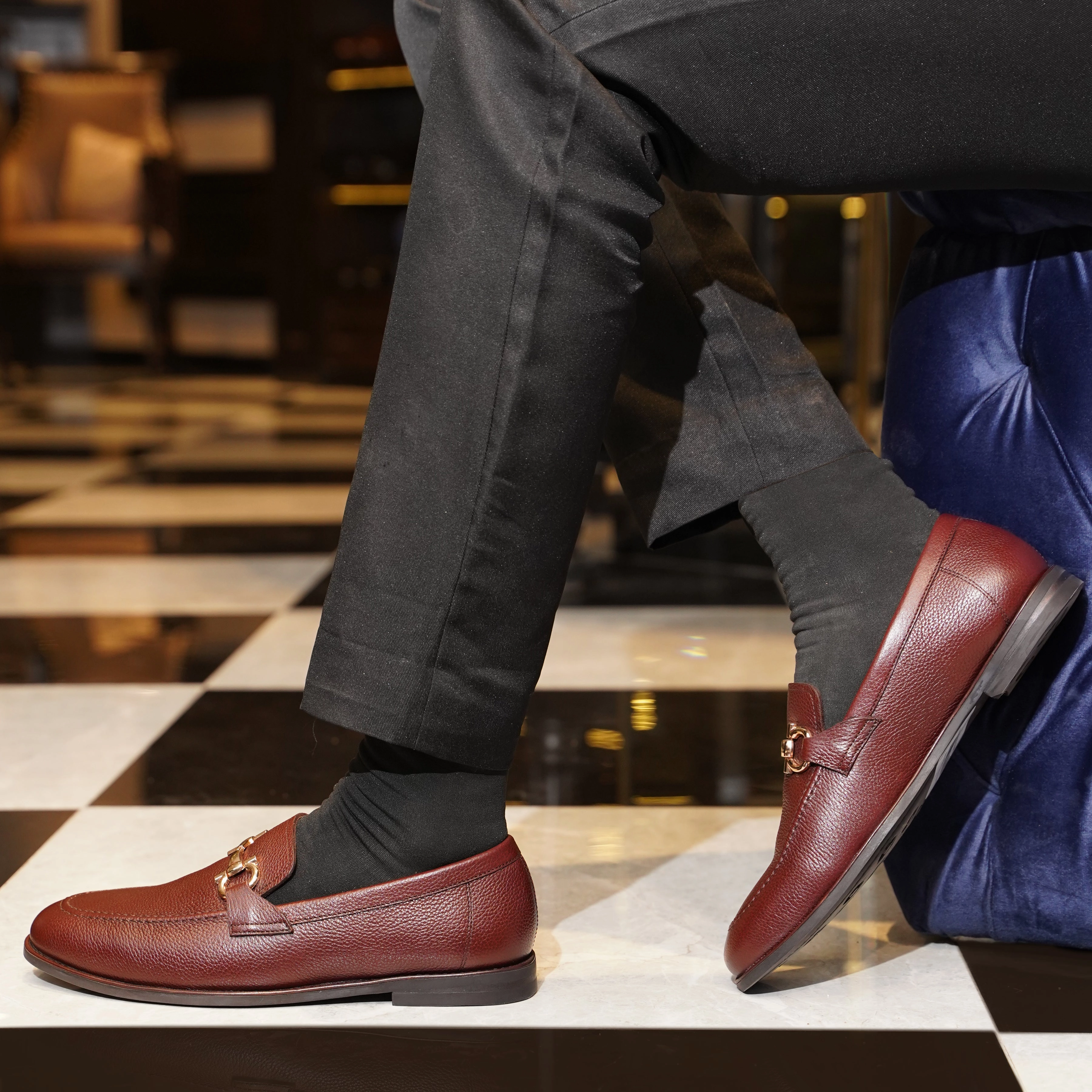 Bucharest -  Men's Oxblood Pebble Grain Leather Loafer Loafers Print