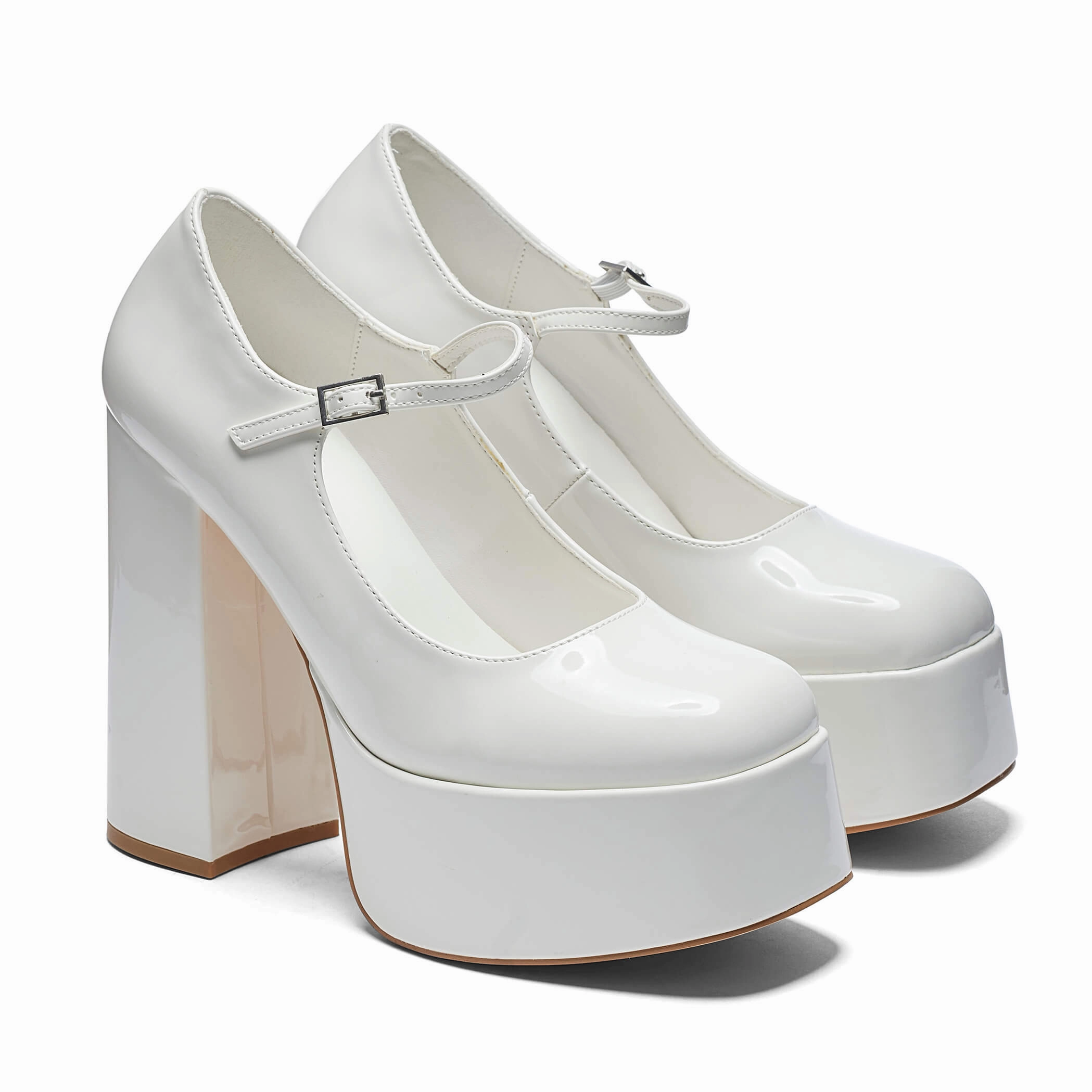 Darkbloom White Patent Platform Heels Mary Jane Shoes At Shoes Com