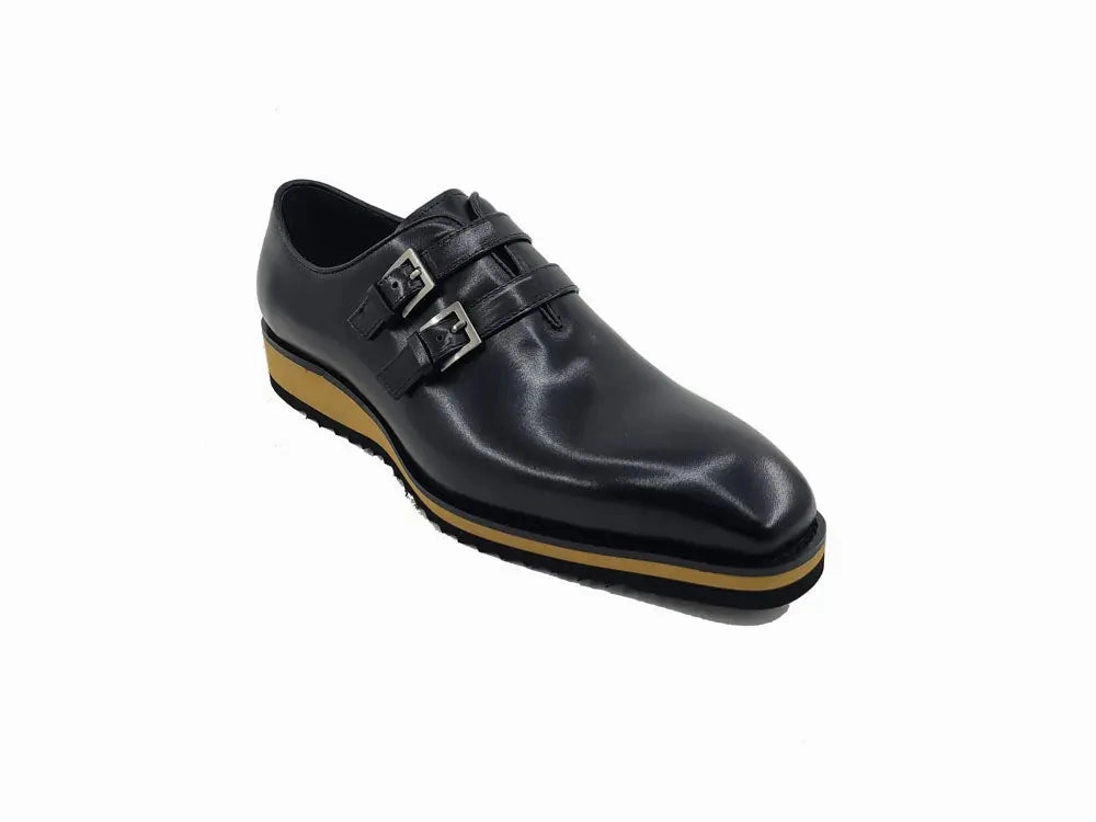 3989 Bex Smooth Leather Brogue Shoes Burnished Double Monk Whole Cut Shoe