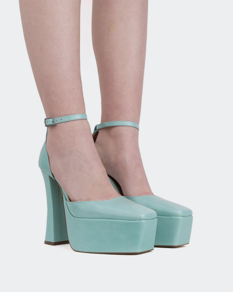 Cabaret, Blue Leather/Cuir Bleu Lolita Mary Jane Shoes