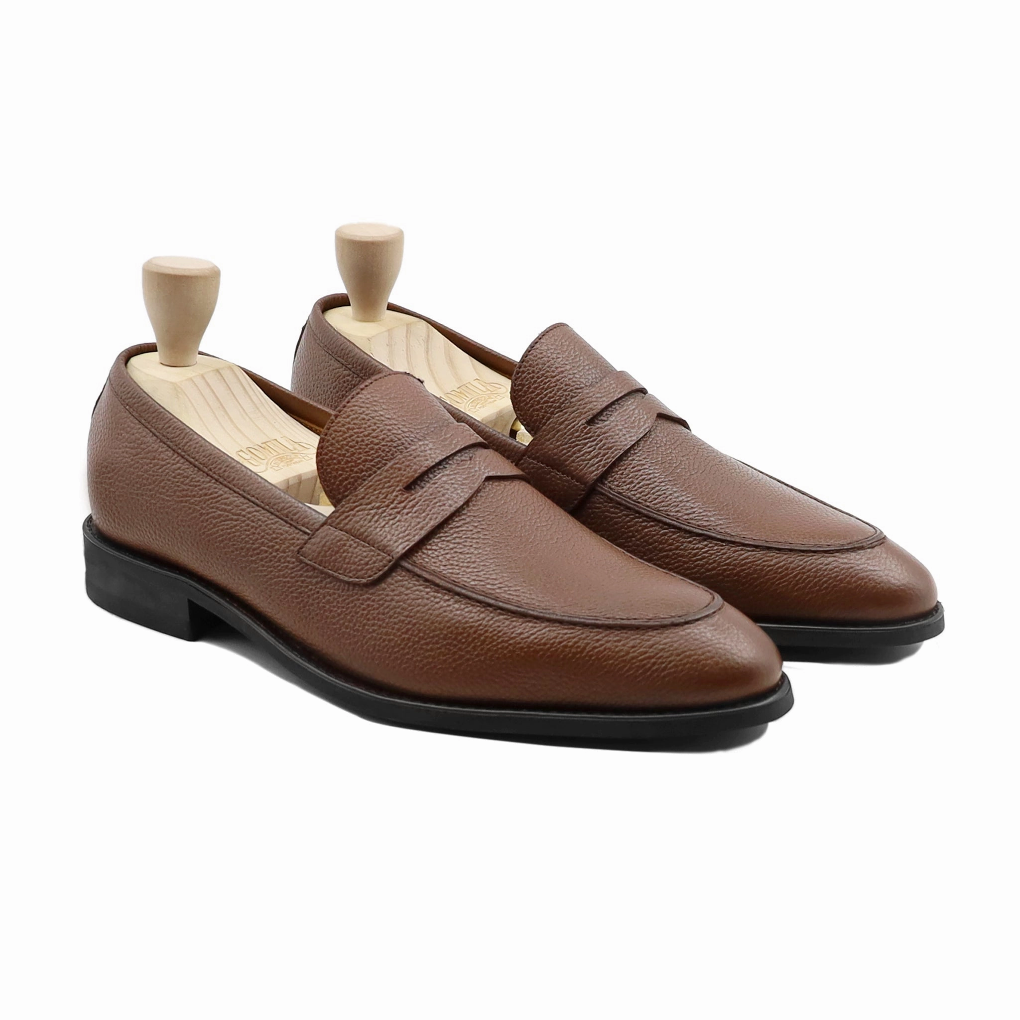 Boat Loafers Campania - Men's Brown Pebble Grain Leather Loafer