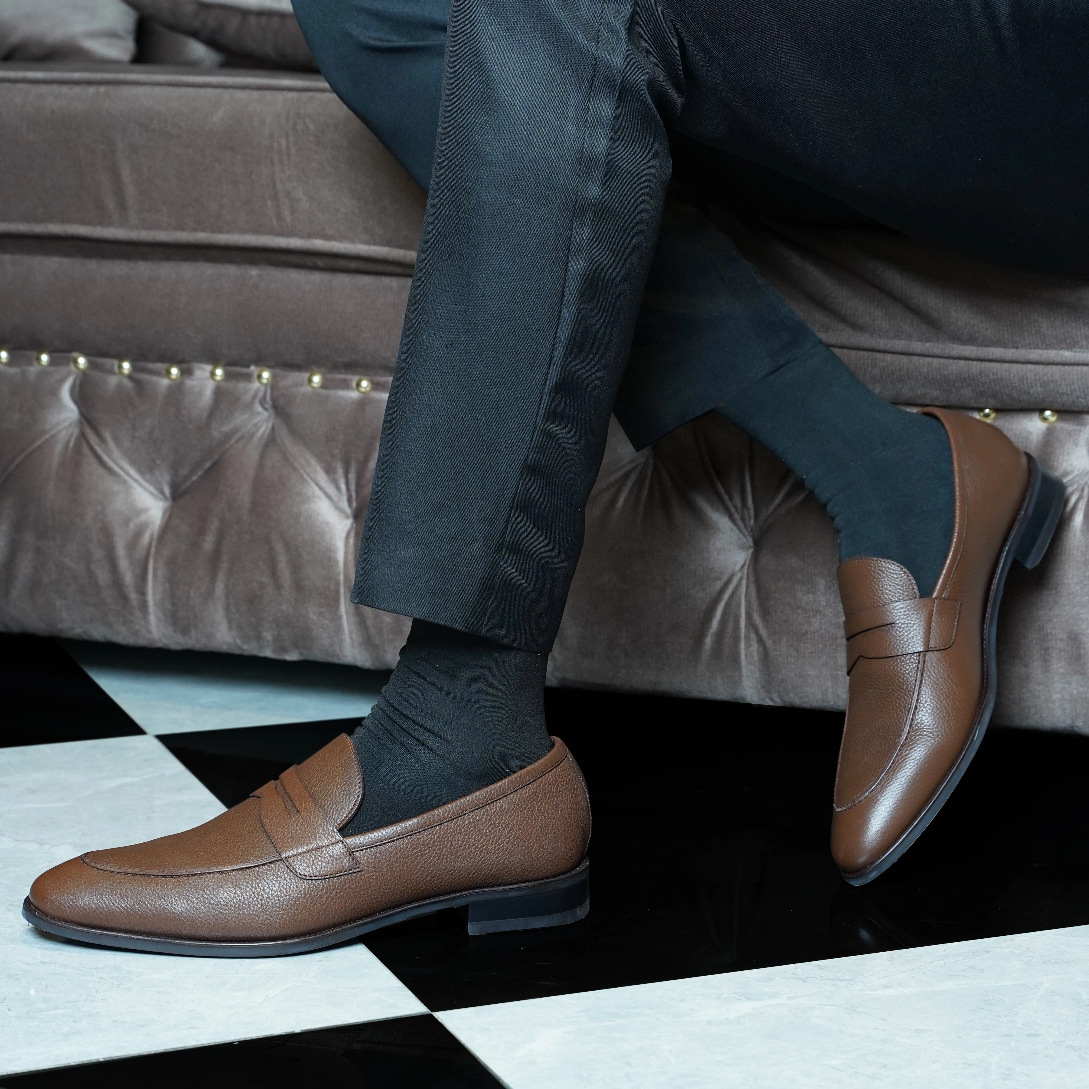 Steel Toe Loafers Campania - Men's Brown Pebble Grain Leather Loafer