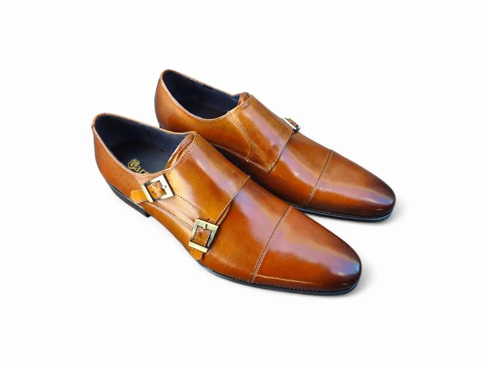 Plain Brogues Cap Toe Double Monk Strap Shoe